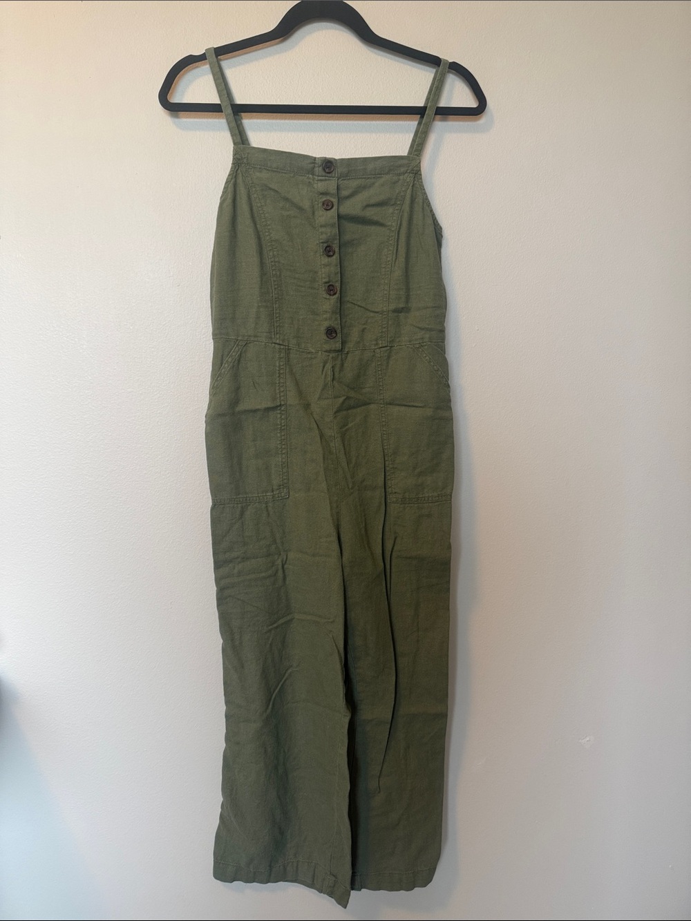 Old Navy Green Button-Front Linen Jumpsuit